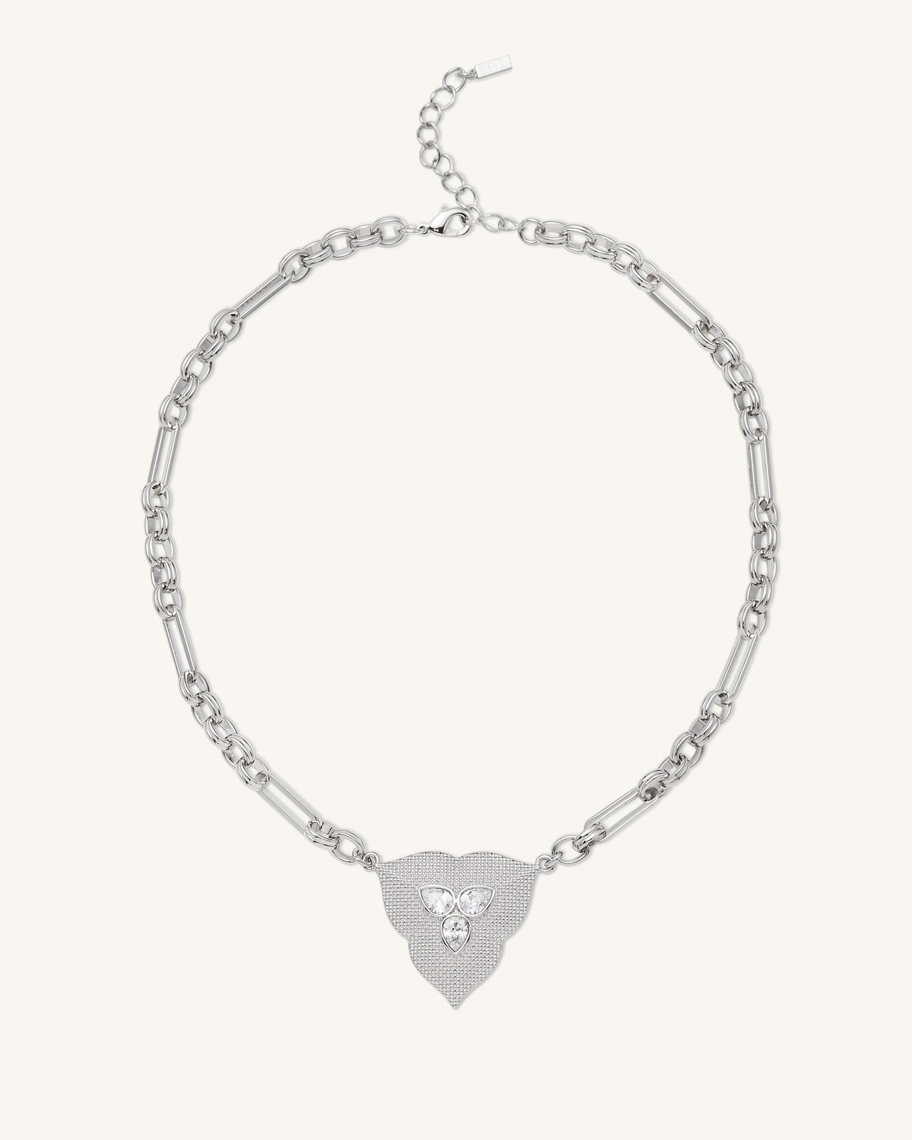 Collier pendentif feuille - Plaqué Or Blanc 18ct & Zircon blanc