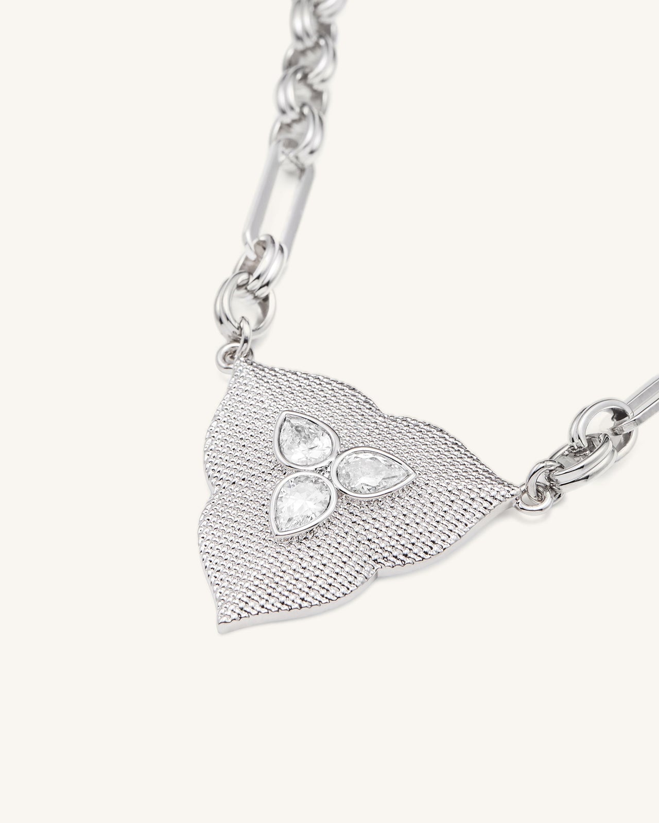 Collier pendentif feuille - Plaqué Or Blanc 18ct & Zircon blanc