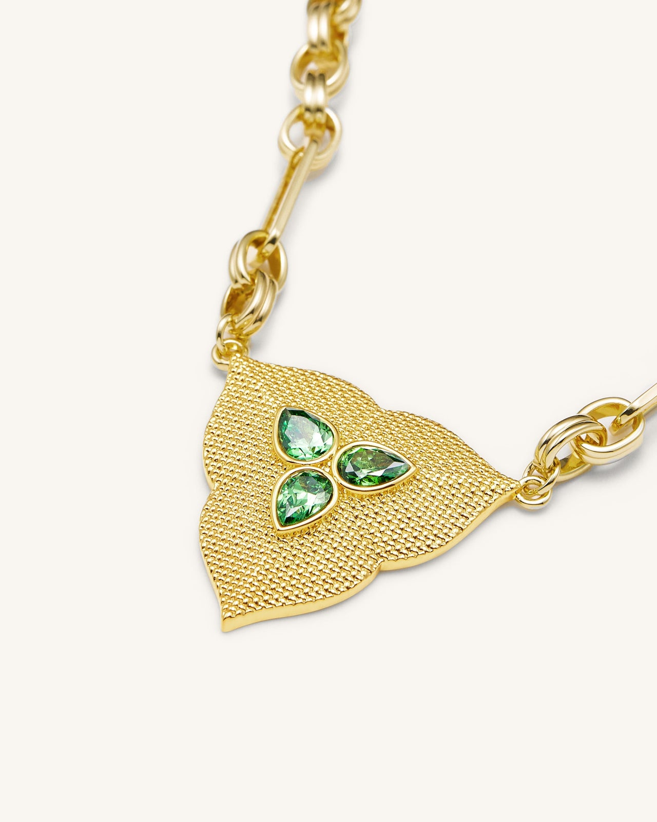 Collier pendentif feuille - Plaqué Or 18ct & Zircon Vert Foncé