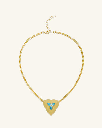 Collier pendentif feuille - Plaqué Or 18ct & Aigue-marine Zircon