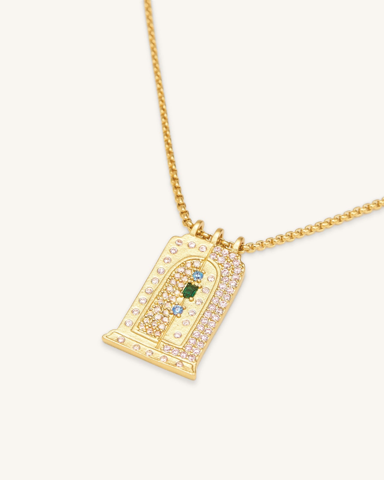 Collier Pendentif Petit Arc Romain - Plaqué Or 18ct & Zircon Multicolore