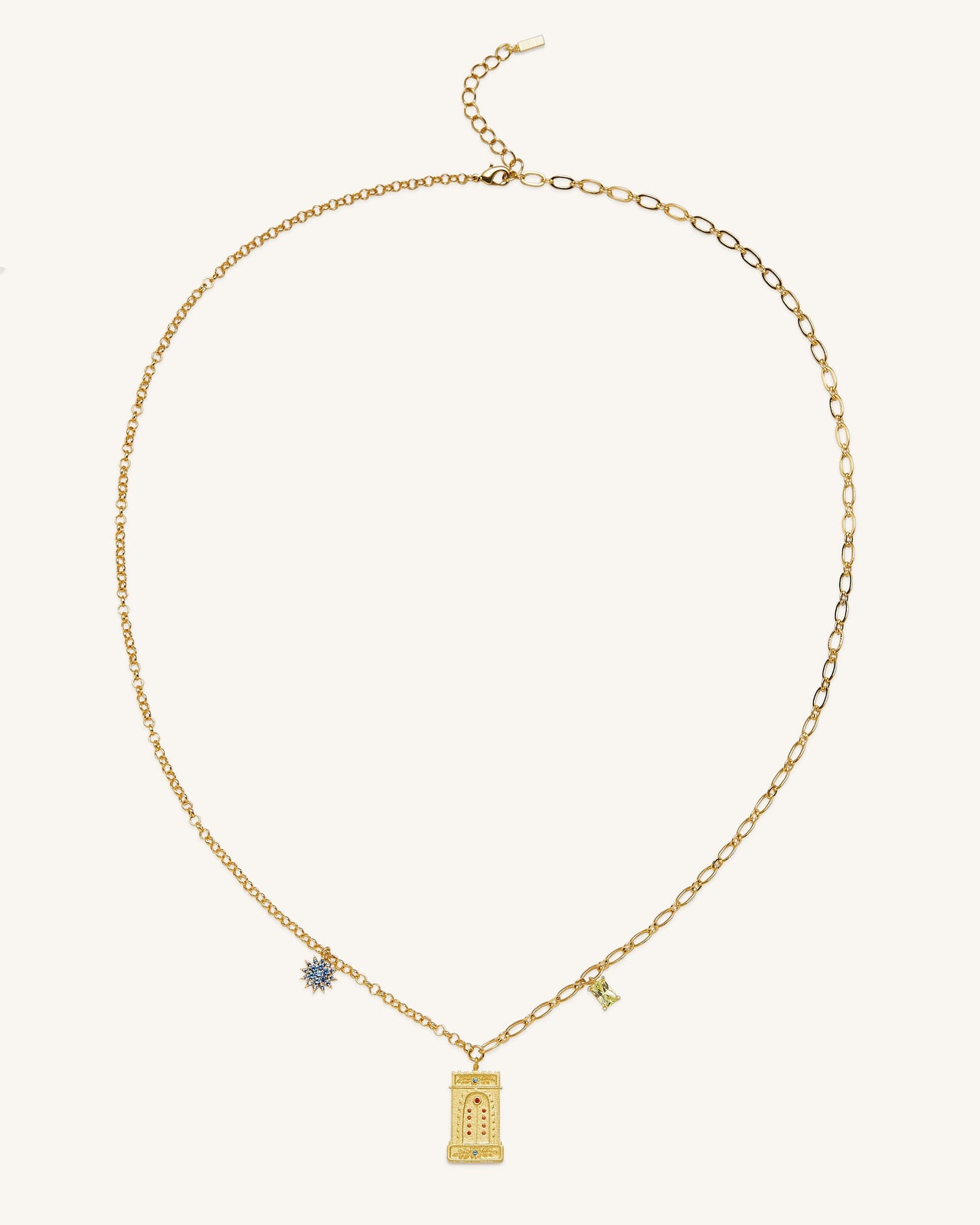 Collier avec Pendentif Arche Romaine - Plaqué Or 18ct & Zircon Multicolore