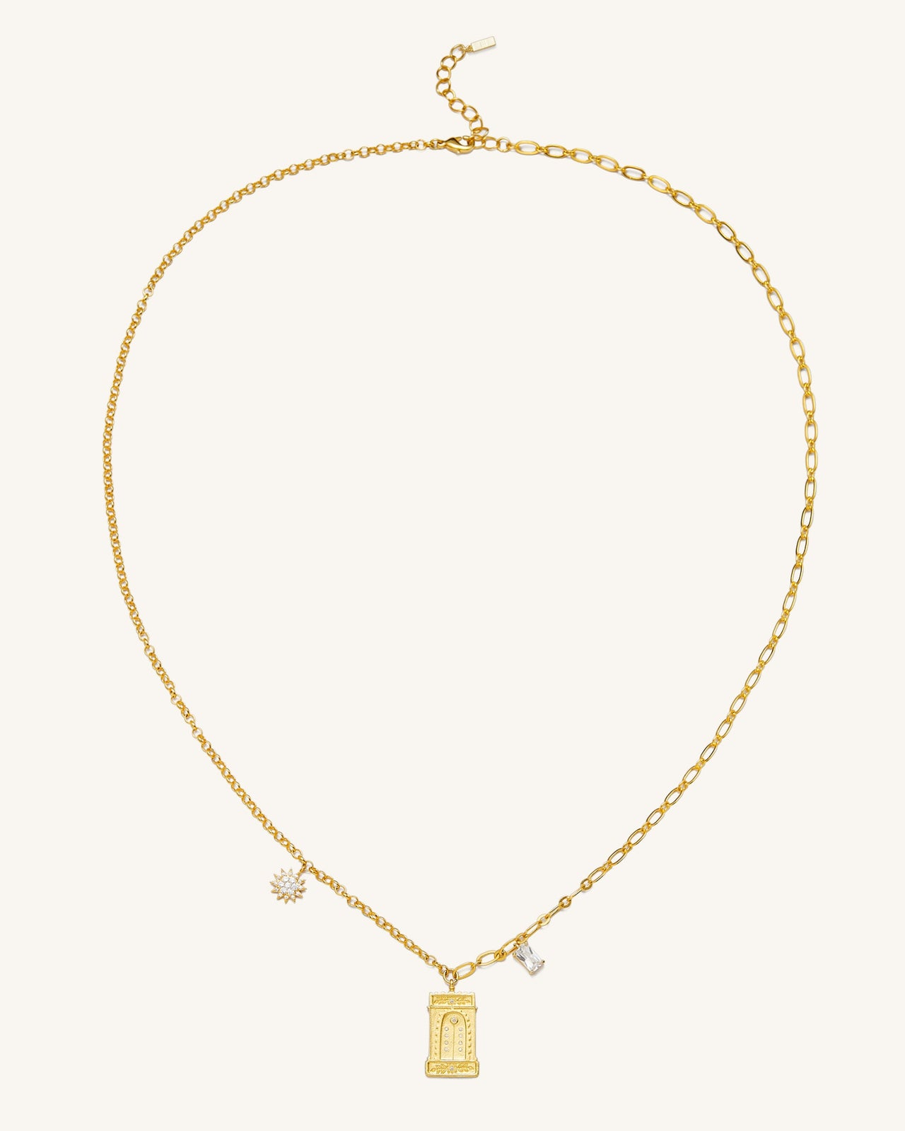 Collier avec Pendentif Arche Romaine - Plaqué Or 18ct & Zircon Blanc