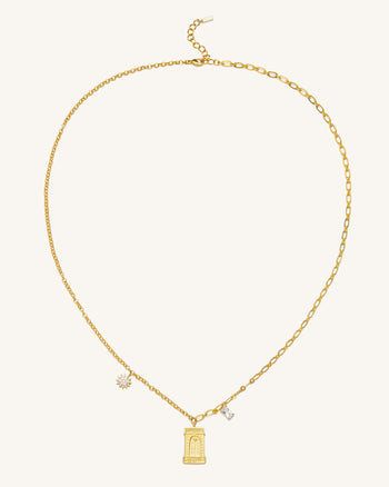 Collier avec Pendentif Arche Romaine - Plaqué Or 18ct & Zircon Blanc