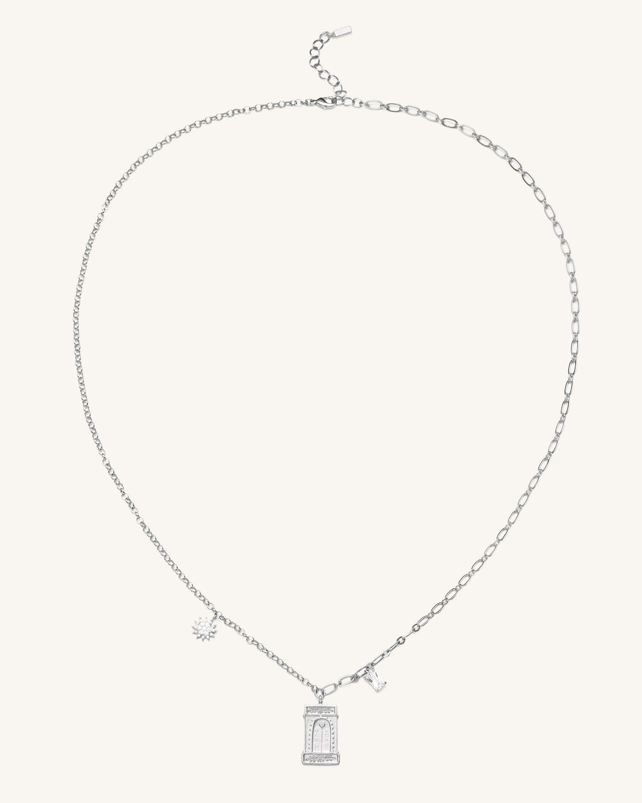 Collier avec Pendentif Arche Romaine - Plaqué Or Blanc 18ct & Zircon Blanc