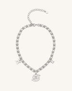 Collier Multi breloques Rond Cosmos - Plaqué Or Blanc 18ct & Zircon blanc