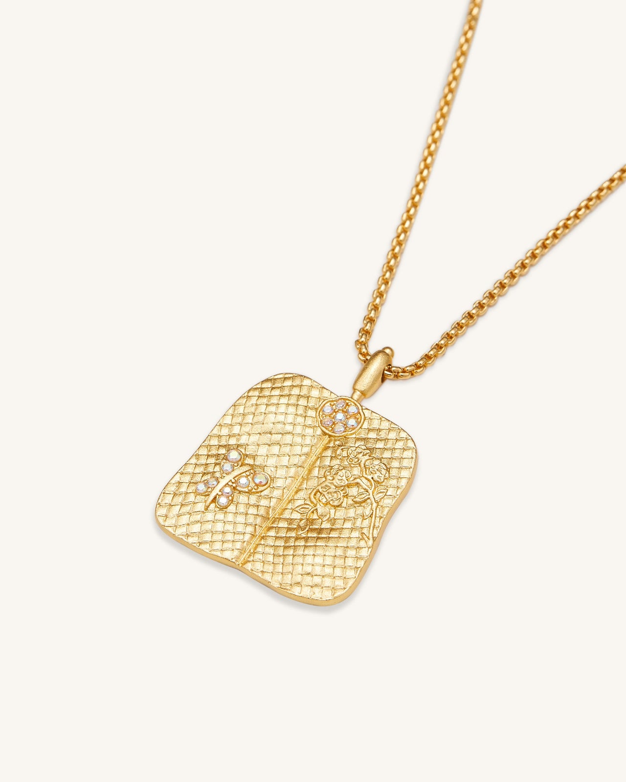 Collier à Pendentif Éventail Plantain - Plaqué Or 18ct & Zircon Blanc